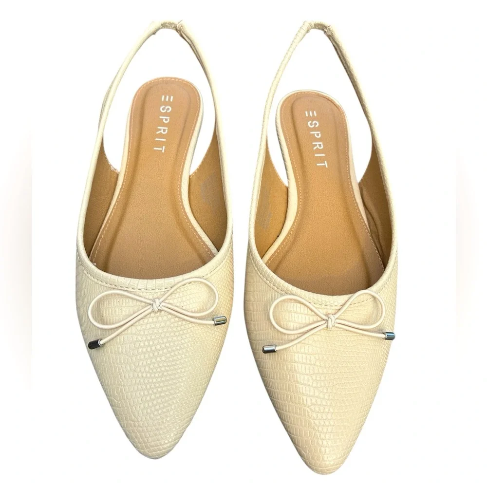 Esprit Petria Pointed-Toe Slingback Flats Slip On Ivory Lizard Cream Sz 8.5 New